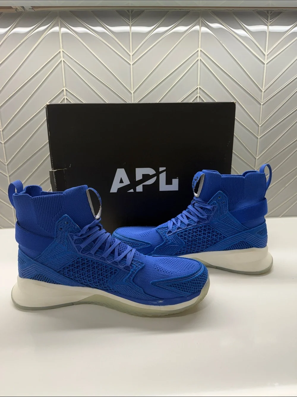 APL Royal Blue Knit High-Top Basketball Sneakers